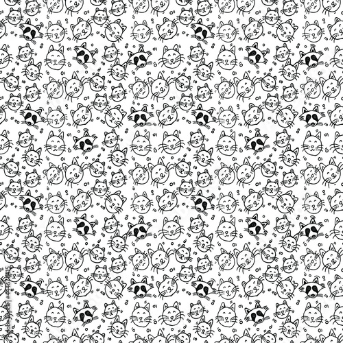 Seamless vector pattern with raccoons and cats. Doodle vector with raccoons and cats on white background. Vintage pattern with raccoons and cats icons, sweet elements background for your project