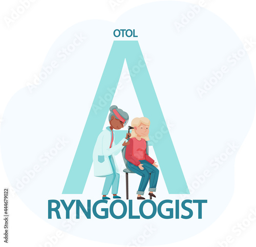 Otolaryngologist doctor with nose, ear and throat or ENT diagnostic and treatment instruments. Otology doctor with patient. Otorhinolaryngology healthcare medicine or otolaryngology diseases