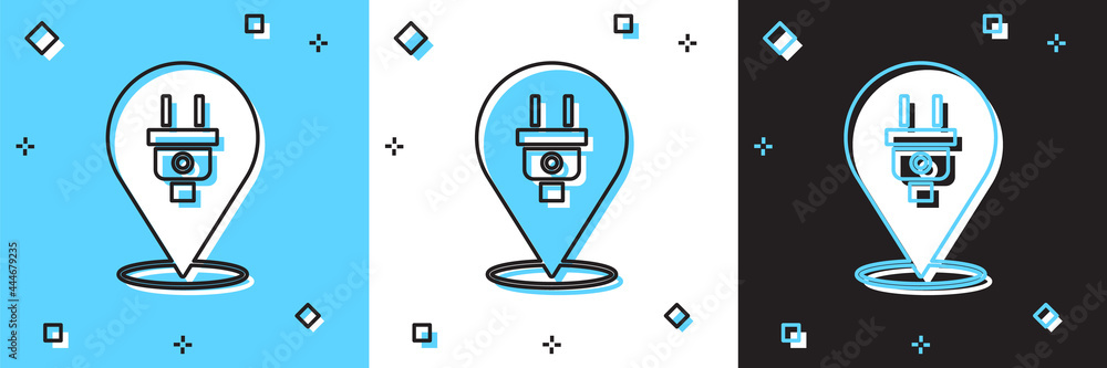 Set Electric plug icon isolated on blue and white, black background. Concept of connection and disconnection of the electricity. Vector Set Electric plug icon isolated on blue and white, black background. Concept of connection and disconnection of the electricity. Vector