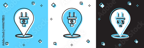 Set Electric plug icon isolated on blue and white, black background. Concept of connection and disconnection of the electricity. Vector