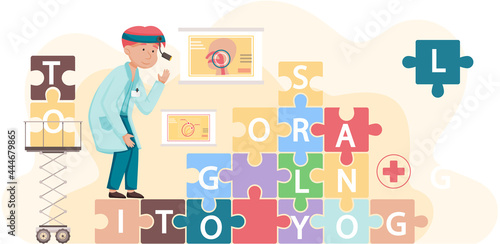 Otolaryngologist doctor with nose, ear and throat or ENT diagnostic and treatment instruments. Otology doctor with patient. Otorhinolaryngology healthcare medicine or otolaryngology diseases