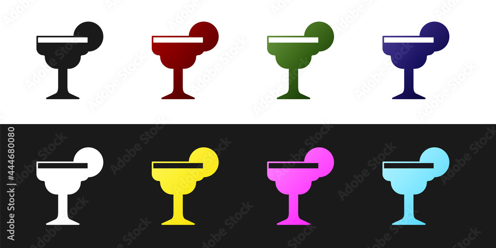 Set Margarita cocktail glass with lime icon isolated on black and white background. Vector Set Margarita cocktail glass with lime icon isolated on black and white background. Vector