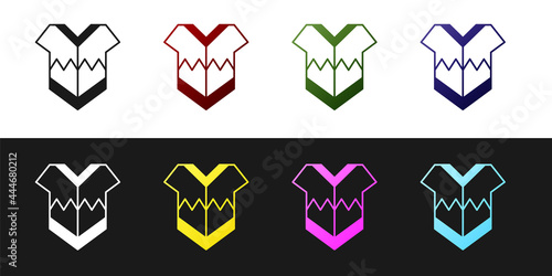 Set Traditional mexican poncho clothing icon isolated on black and white background. Vector