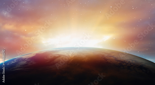 Fototapeta Naklejka Na Ścianę i Meble -  Planet Earth with a spectacular sunset 