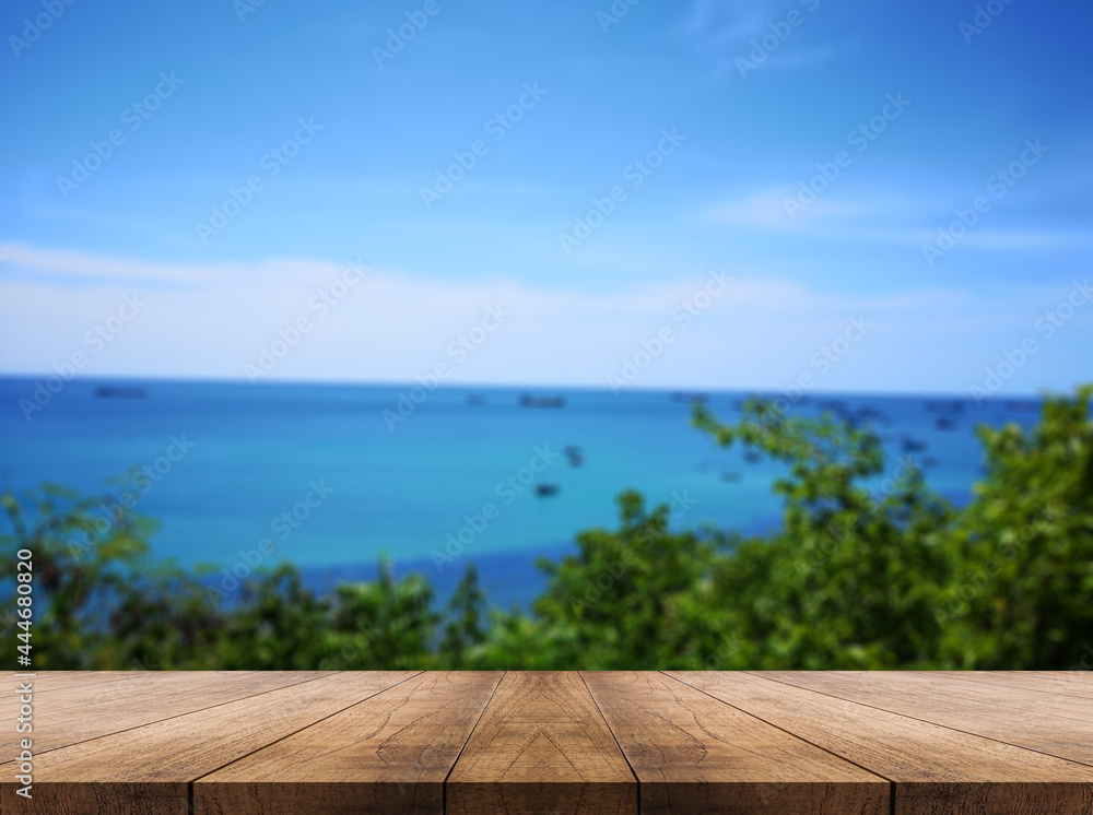 3D rendering, wooden top table on isolate blurred background 