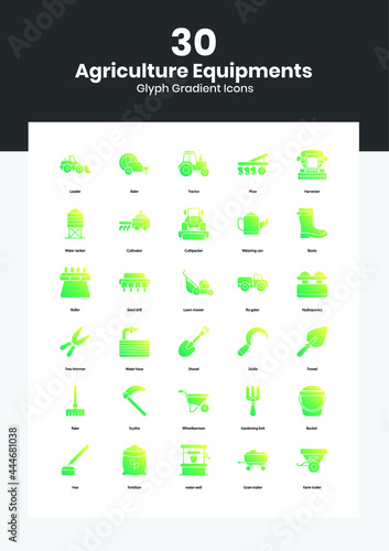 Agriculture equipment icons set. Simple set of farming equipment vector icons for web design