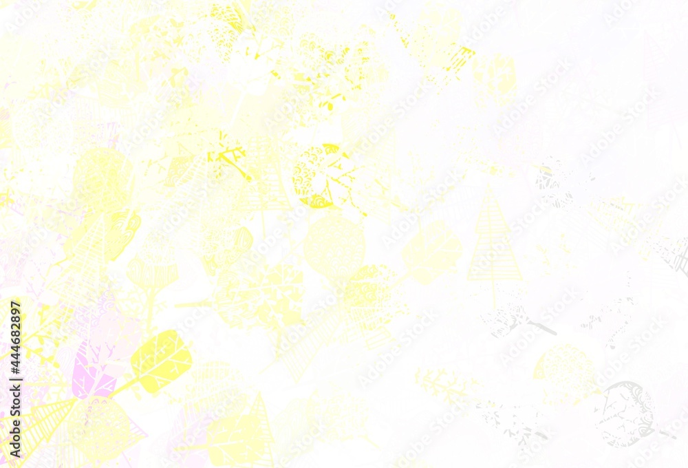 Light Pink, Yellow vector doodle background with trees, branches.