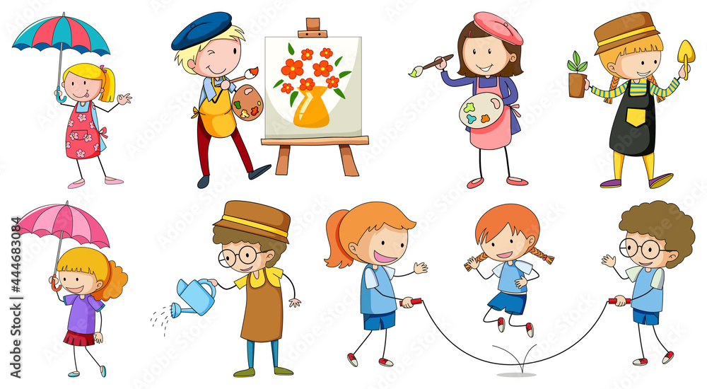 Set of different doodle kids cartoon character Set of different doodle kids cartoon character