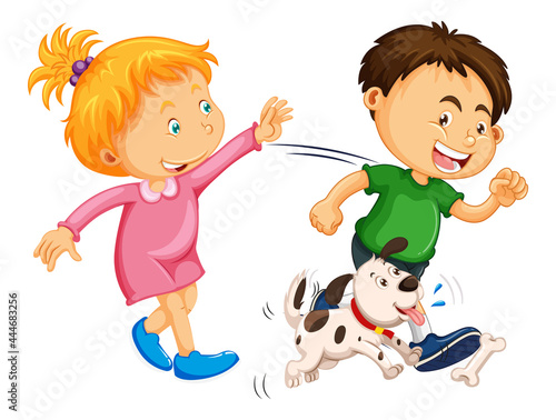 Happy children playing on white background