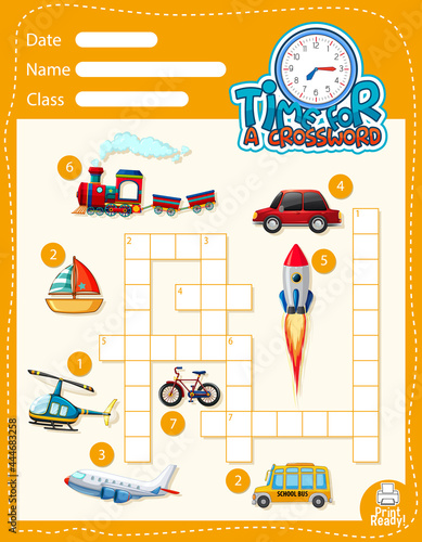 Crossword puzzle game template about transportation
