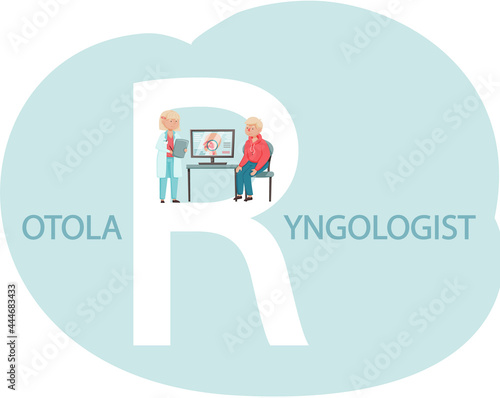 Health care, medical examination, patient at otolaryngologist appointment. Person consults with doctor about illnesses in hospital. Doctor s office for treatment and specializes in diagnosis