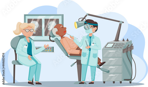 Otolaryngologist doctor with nose, ear and throat or ENT diagnostic and treatment instruments. Otology doctor with patient. Otorhinolaryngology healthcare medicine or otolaryngology diseases