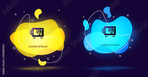 Black Safe icon isolated on black background. The door safe a bank vault with a combination lock. Reliable Data Protection. Abstract banner with liquid shapes. Vector
