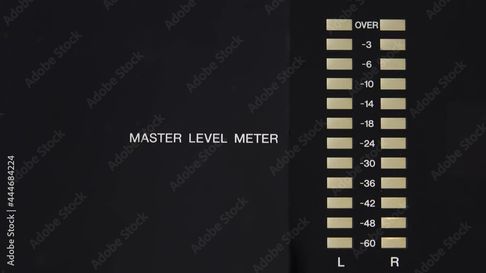 Close up of level meter,4K video.Audio level meter showing performance  of condenser 
microphone for live streaming podcast.