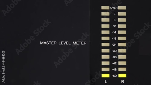 Close up of level meter,4K video.Audio level meter showing performance of input microphone for live streaming podcast social media.