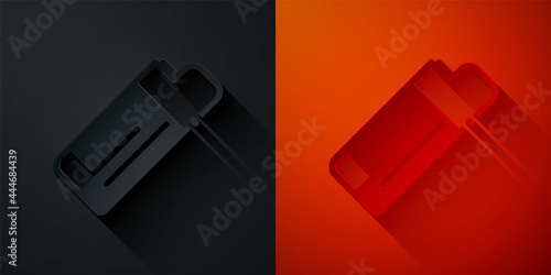 Paper cut Lighter icon isolated on black and red background. Paper art style. Vector
