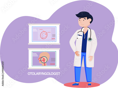 Otolaringologyst takes care of people s health in hospital. Doctor study illness provide first aid, take x-rays and treat patients. Physician treatment of pathologies of throat, ear and nose in clinic