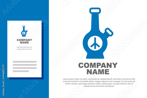 Blue Glass bong for smoking marijuana or cannabis icon isolated on white background. Logo design template element. Vector