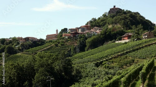 village of Monteu Roero and vineyards - Roero is a region in Piedmont Italy famous for wine production photo