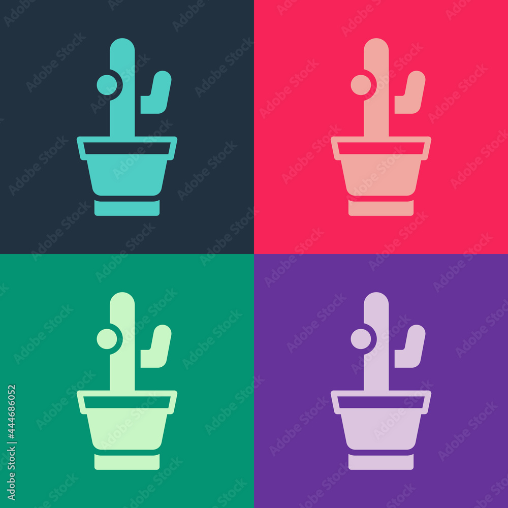 Pop art Cactus and succulent in pot icon isolated on color background. Plant growing in a pot. Potted plant sign. Vector Pop art Cactus and succulent in pot icon isolated on color background. Plant growing in a pot. Potted plant sign. Vector