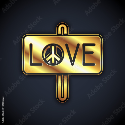 Gold Peace icon isolated on black background. Hippie symbol of peace. Vector