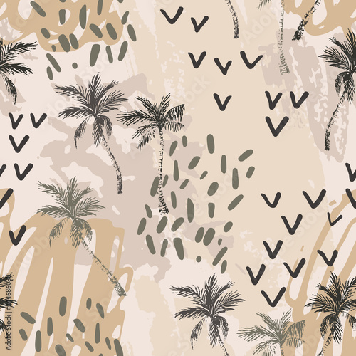 Abstract minimal palm trees seamless pattern, coconut palm tree vector background