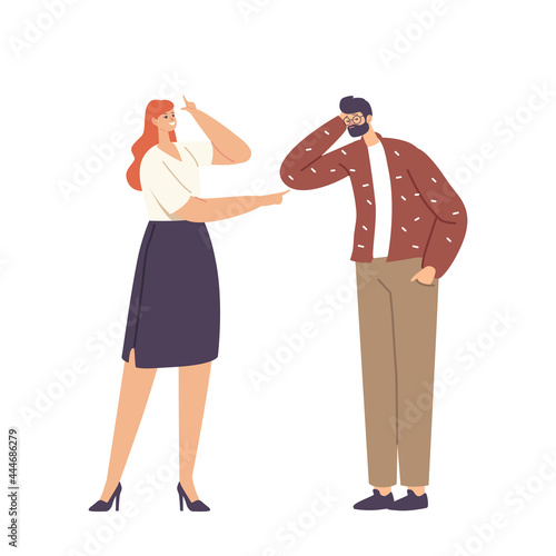 Bullying, Abuse. Hater Laughing on Man Showing Loser Gesture. Male Character Crying after Being Bullied with Colleague