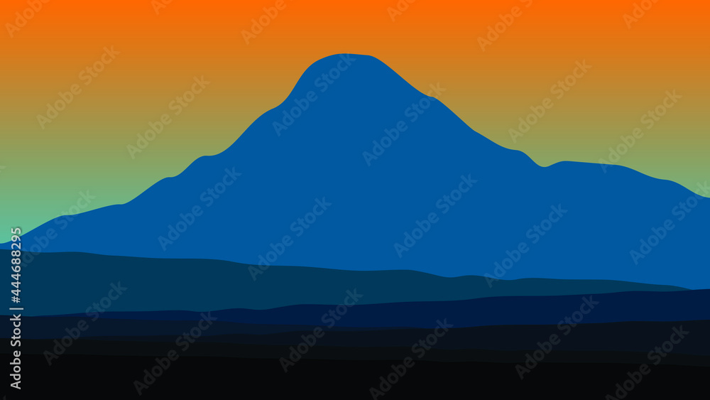 Obraz premium Vector view of volcano on a foggy morning