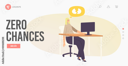 Zero Chances Landing Page Template. Woman Loser Deleted Important Information from Computer by Mistake, Stupidity