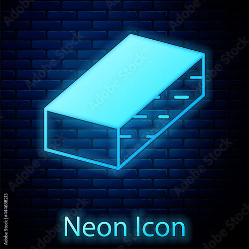 Glowing neon Nail file icon isolated on brick wall background. Manicure tool. Vector