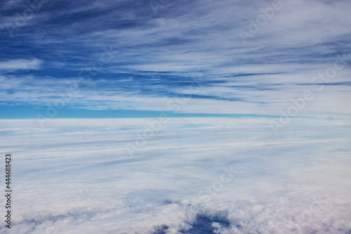 The sky with some clouds during a flight