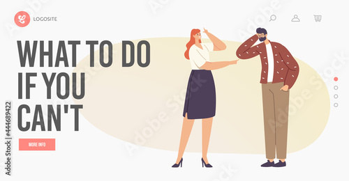 Bullying, Abuse Landing Page Template. Hater Laughing on Man Showing Loser Gesture. Male Character Crying