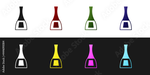 Set Bottle of nail polish icon isolated on black and white background. Vector