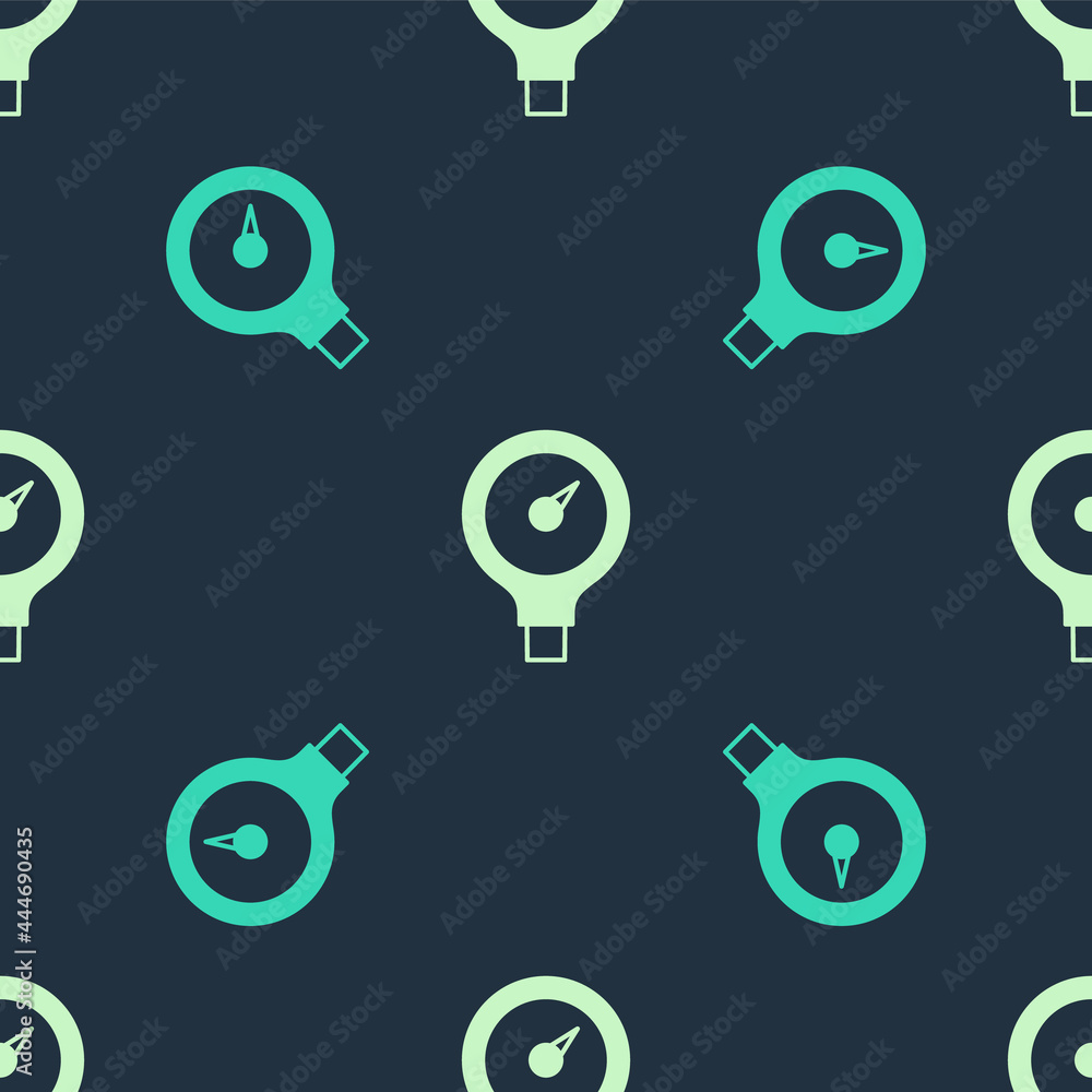 Green and beige Gauge scale icon isolated seamless pattern on blue background. Satisfaction, temperature, manometer, risk, rating, performance, speed tachometer. Vector Green and beige Gauge scale icon isolated seamless pattern on blue background. Satisfaction, temperature, manometer, risk, rating, performance, speed tachometer. Vector