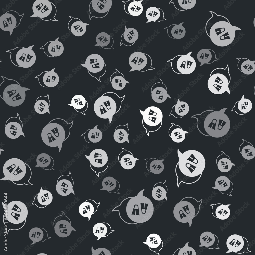 Grey Rubber flippers for swimming icon isolated seamless pattern on black background. Diving equipment. Extreme sport. Diving underwater equipment. Vector Grey Rubber flippers for swimming icon isolated seamless pattern on black background. Diving equipment. Extreme sport. Diving underwater equipment. Vector