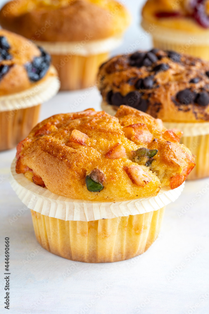 Muffins. Assortment of muffins on a white background. Muffins. Assortment of muffins on a white background.