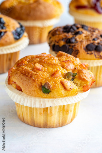 Muffins. Assortment of muffins on a white background.