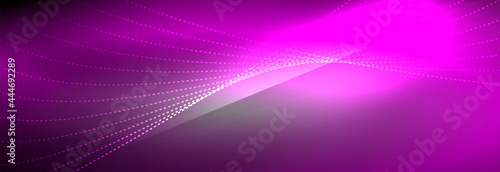 Neon shiny color background with light glowing wave line particles. Wallpaper background, design templates for business or technology presentations, internet posters or web brochure covers