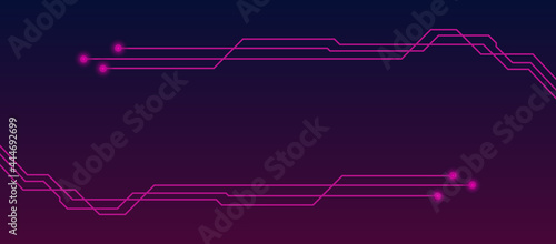 Social media header template with two lines pcb tracks and copy space on dark gradient. Social cover or banner in techno style.
