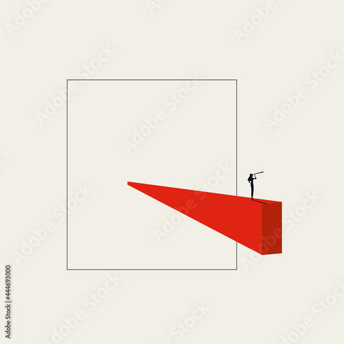 Business woman leader visionary vector concept. Think outside box symbol, brainstorming, success. Minimal illustration