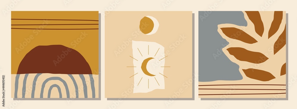 Set of social media post templates with abstract organic shapes composition in contemporary collage minimal style Set of social media post templates with abstract organic shapes composition in contemporary collage minimal style