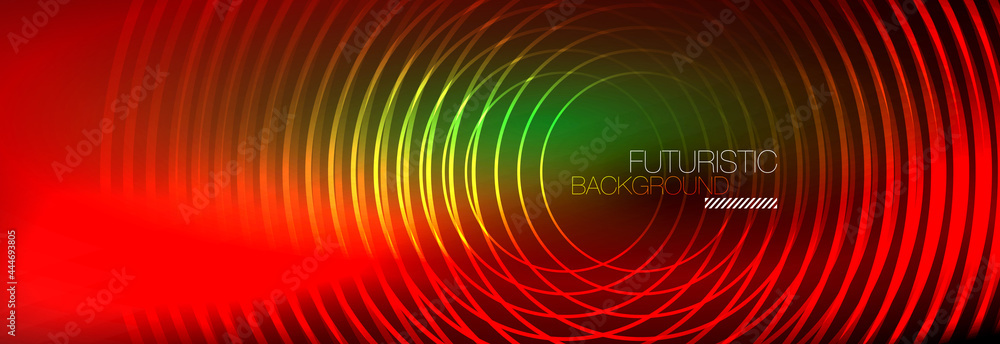 Dark abstract background with glowing neon circles. Trendy layout template for business or technology presentation, internet poster or web brochure cover, wallpaper Dark abstract background with glowing neon circles. Trendy layout template for business or technology presentation, internet poster or web brochure cover, wallpaper
