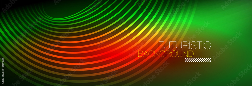Dark abstract background with glowing neon circles. Trendy layout template for business or technology presentation, internet poster or web brochure cover, wallpaper Dark abstract background with glowing neon circles. Trendy layout template for business or technology presentation, internet poster or web brochure cover, wallpaper