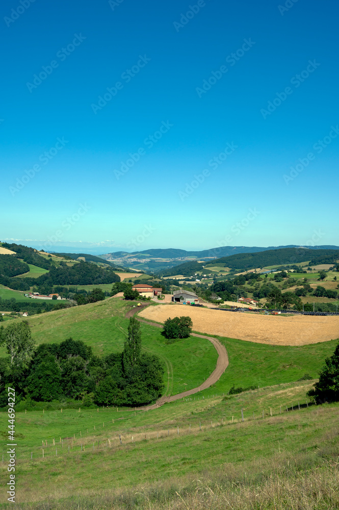 Paysage des Monts du Lyonnais autour du village de Montrottier dans le département du Rhône en été