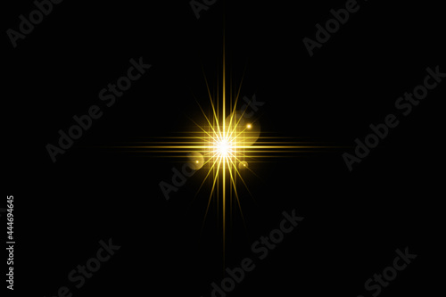 Stylish golden light effect isolated on black background. Golden glitters. Glowing star with sparkles. Glowing line. transparent  lens flare illustration