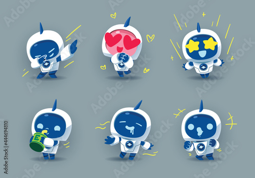 set of Funny&Meme cartoon modren robots mascot	