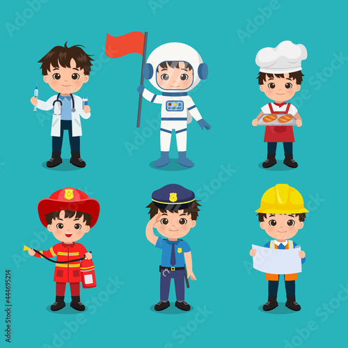 Collection of cute boy in different profession. Labor day clip art. Flat vector cartoon design © cloverlittleworld