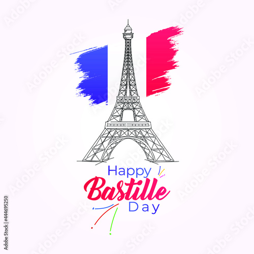 Fototapeta Naklejka Na Ścianę i Meble -  Happy Bastille Day. France flag with Eiffel tower.