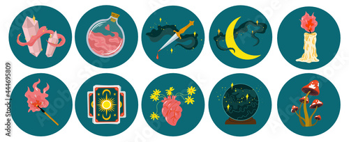 Ten ritual elements connected to Wicca / Witches in circles. 