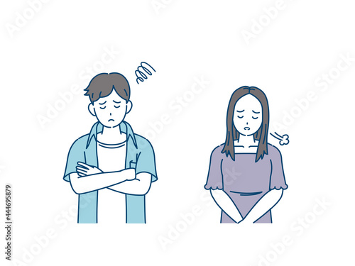 困る　悩む　溜息　若い男女　カップル　若者　イラスト素材